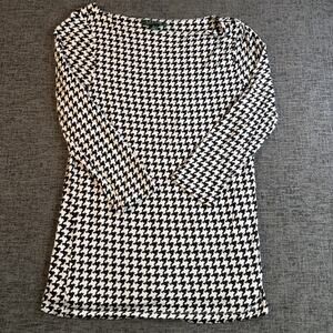 Lauren Ralph Lauren Navy Houndstooth Womens Top Size Medium 3/4 length sleeves